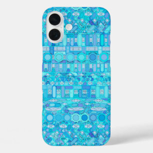 Funda iPhone 16 Plus Batik tribal - tonos azules