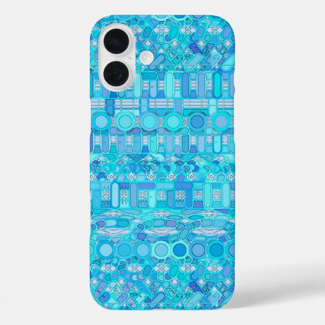 Funda iPhone 16 Plus Batik tribal - tonos azules (Reverso )