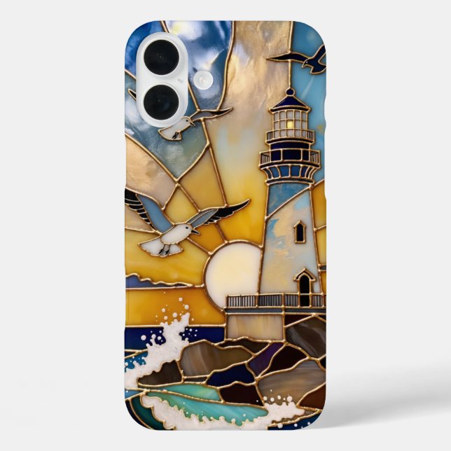 Funda iPhone 16 Plus Beach Lighthouse iPhone Case Sunset Waves Birds (Reverso )
