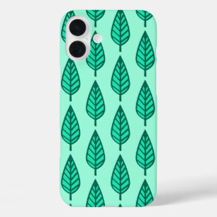Funda iPhone 16 Plus Beech leaf pattern - Turquoise and aqua