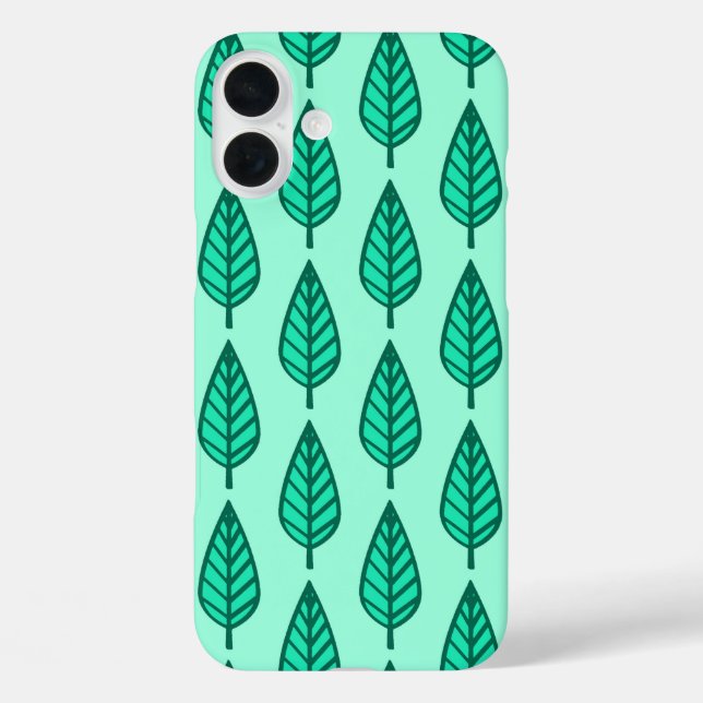 Funda iPhone 16 Plus Beech leaf pattern - Turquoise and aqua (Reverso )