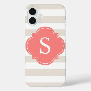 Funda iPhone 16 Plus Beige and Coral Stripes Monogram