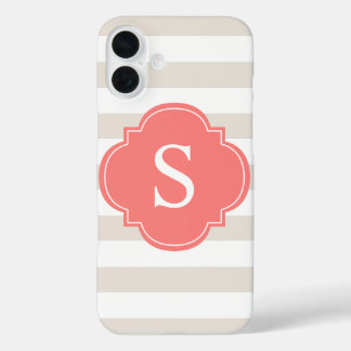 Funda iPhone 16 Plus Beige and Coral Stripes Monogram
