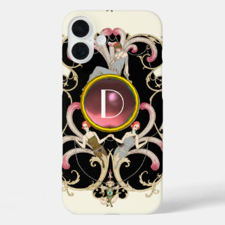 FUNDA iPhone 16 PLUS BELLEZA ART DECO FASHION PINK GEMSTONE MONOGRAM