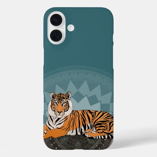 Funda iPhone 16 Plus bengala tiger mandala azul (Reverso )