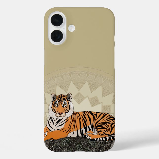 Funda iPhone 16 Plus bengala tiger mandala bamboo (Reverso )
