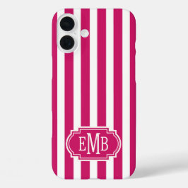 Funda iPhone 16 Plus Berry and White Monogrammed Stripes