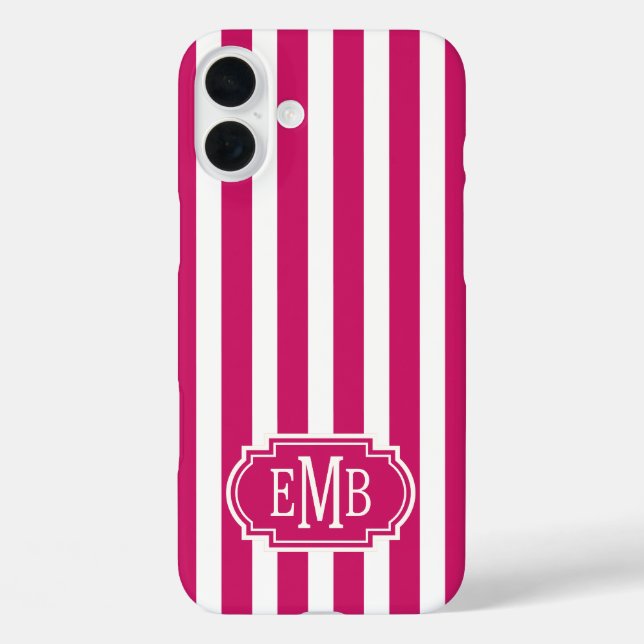 Funda iPhone 16 Plus Berry and White Monogrammed Stripes (Reverso )