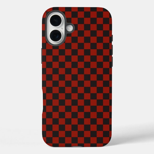 Funda iPhone 16 Plus Black and Deep red checkerboard pattern (Reverso )