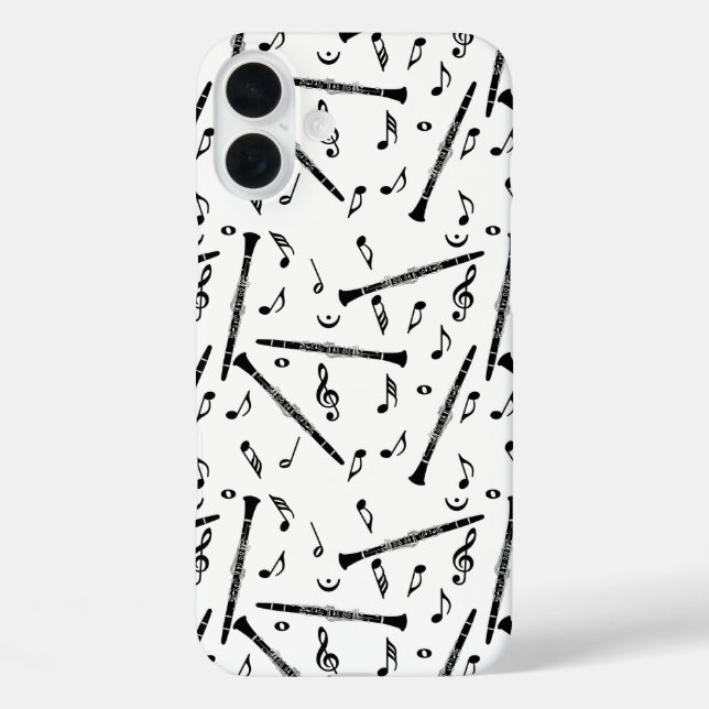 Funda iPhone 16 Plus Black Clarinets Music Notes (Reverso )