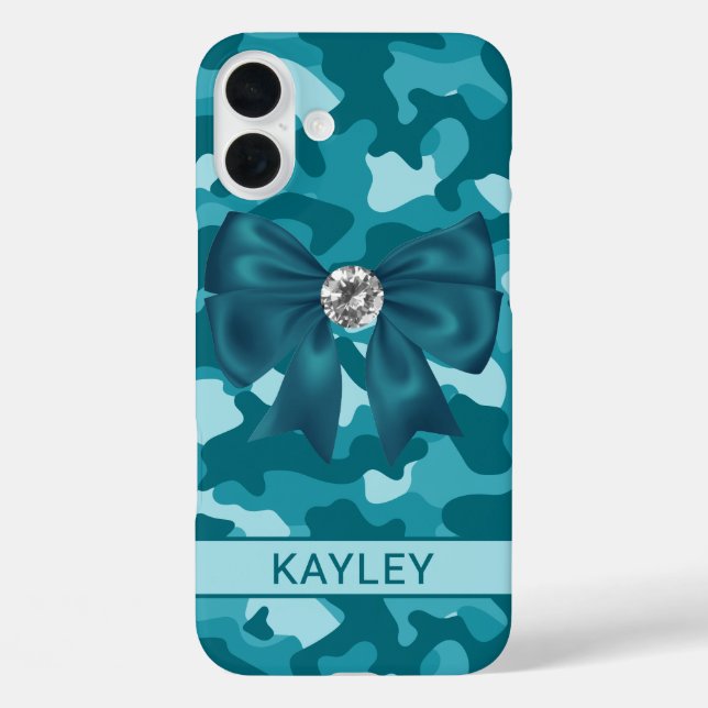 Funda iPhone 16 Plus Blingy Teal Camouflage Personalized (Reverso )