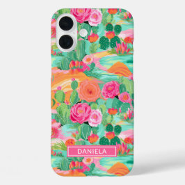 Funda iPhone 16 Plus Blooming Desert Cacti Personalized
