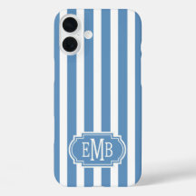 Blue and White Monogrammed Stripes