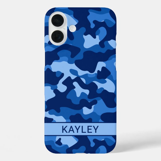 Funda iPhone 16 Plus Blue Camouflage Personalized (Reverso )