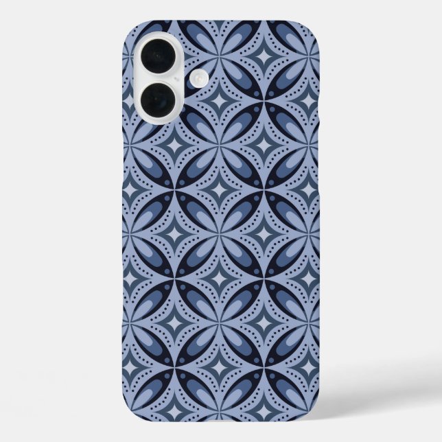 Funda iPhone 16 Plus Blue Geometric Pattern Retro Style (Reverso )