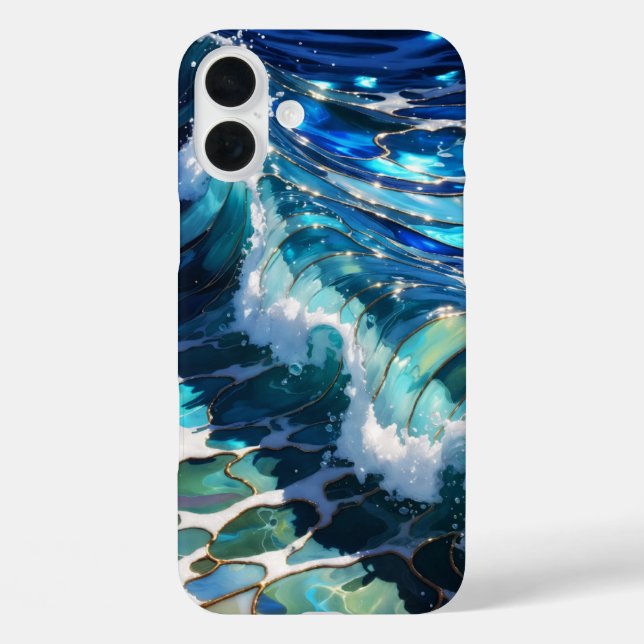 Funda iPhone 16 Plus Blue Ocean Wave Aesthetic Phone Case (Reverso )