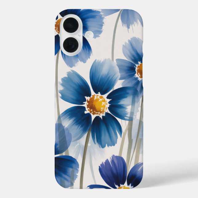 Funda iPhone 16 Plus Blue Wildflowers Watercolor Phone Case (Reverso )