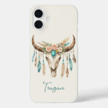Boho Chic Acuarela Floral Cráneo de Vaca