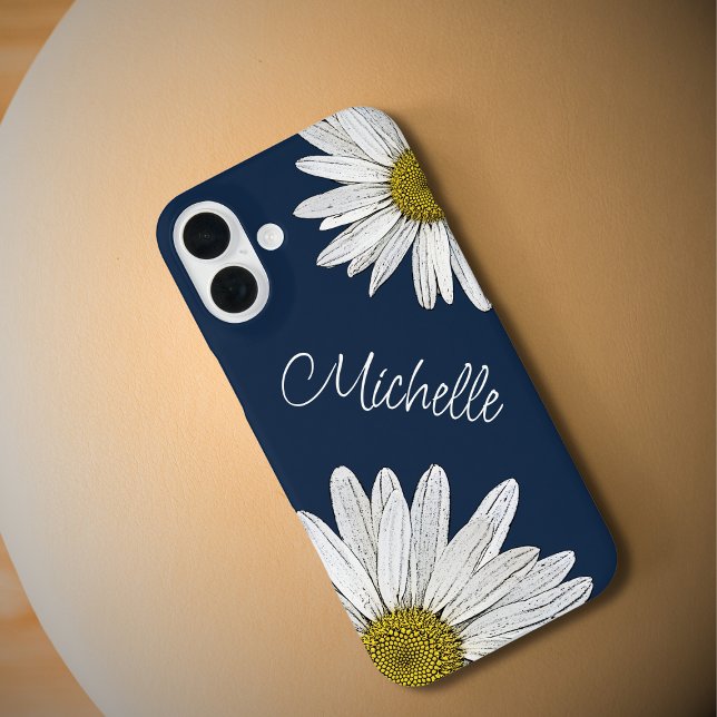 Funda iPhone 16 Plus Boho Daisies Whimsical Botanical Navy Blue (Subido por el creador)