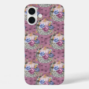 FUNDA iPhone 16 PLUS BOMBA Y FLORES DE HALLOWEB GRIS AZULES