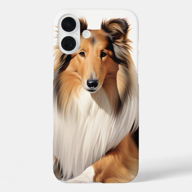 FUNDA iPhone 16 PLUS BONITO BLANCO BLANCO BLANCO ROUGH COLLIE DOG (Reverso )