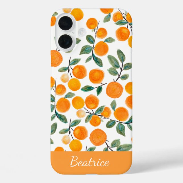 Funda iPhone 16 Plus Bonito Naranja de acuarela Citrus Personalizado (Reverso )
