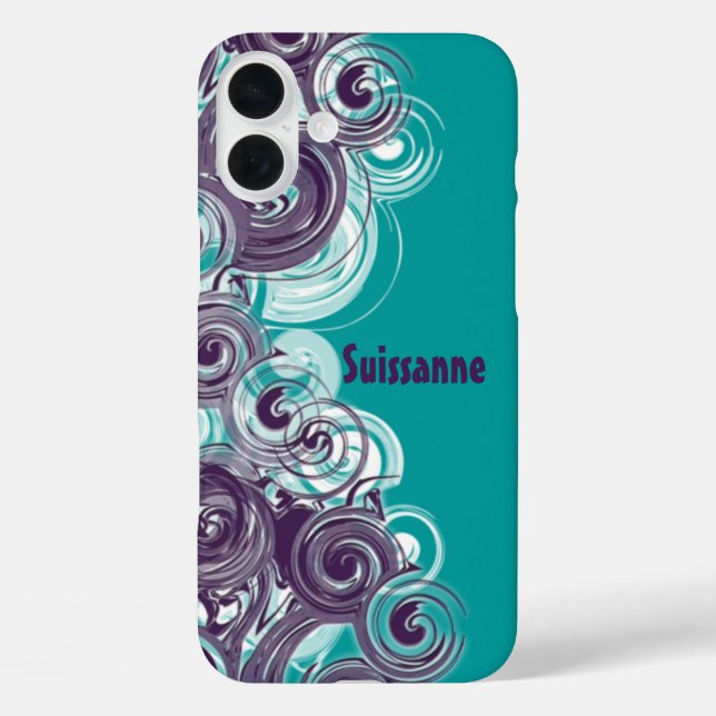 Funda iPhone 16 Plus Borde de espiral blanca morado rodante (Reverso )