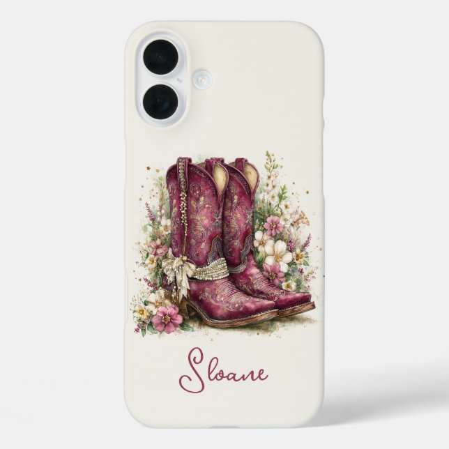 Funda iPhone 16 Plus Botas Elegantes con Flores Monogramadas (Reverso )