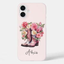 Botas rosadas con flores monogramadas