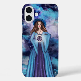 FUNDA iPhone 16 PLUS BROMA AZUL Y PURPLE HALLOWEB TESTIGO Y LUNA COMPLE