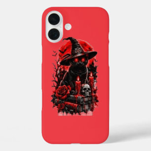 Funda iPhone 16 Plus Bruja Gótica Gato Negro Vela Calavera Halloween De