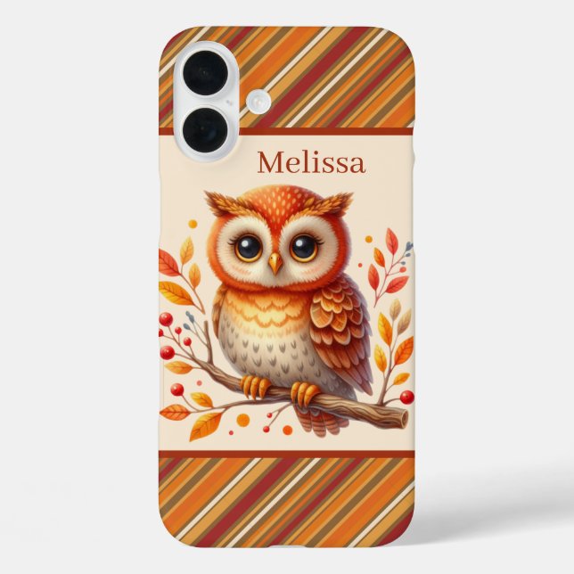 Funda iPhone 16 Plus Búho estacional lindo agregar nombre (Reverso )
