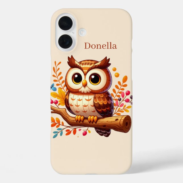 Funda iPhone 16 Plus Búho estacional lindo agregar nombre (Reverso )