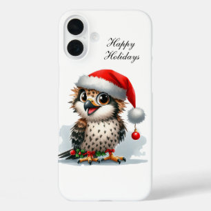 Funda iPhone 16 Plus Búho festivo de las fiestas de Navidad