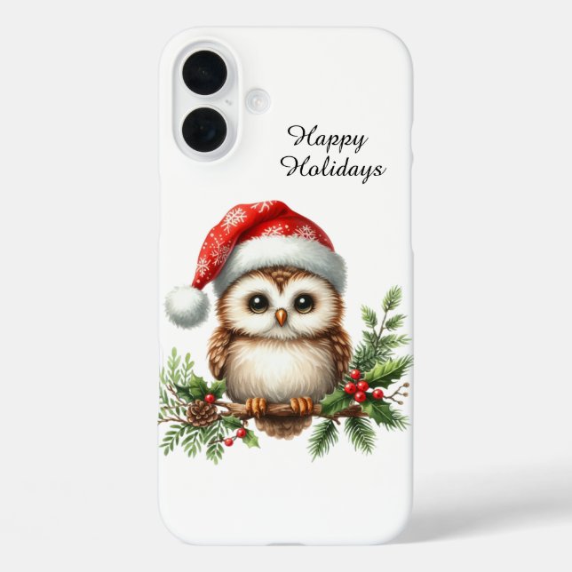 Funda iPhone 16 Plus Búho personalizable de playa navideña festiva (Reverso )