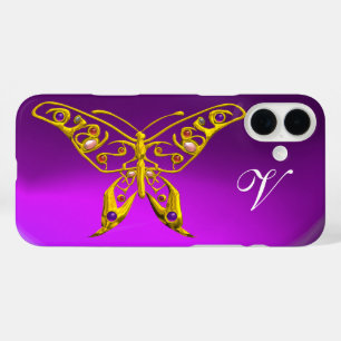 Funda iPhone 16 Plus BUTTERFLY DE HIPER DE ORO, GEMSTONES, Púrpura MONO