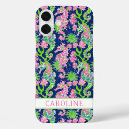Funda iPhone 16 Plus Caballitos de mar acuarela monogramados