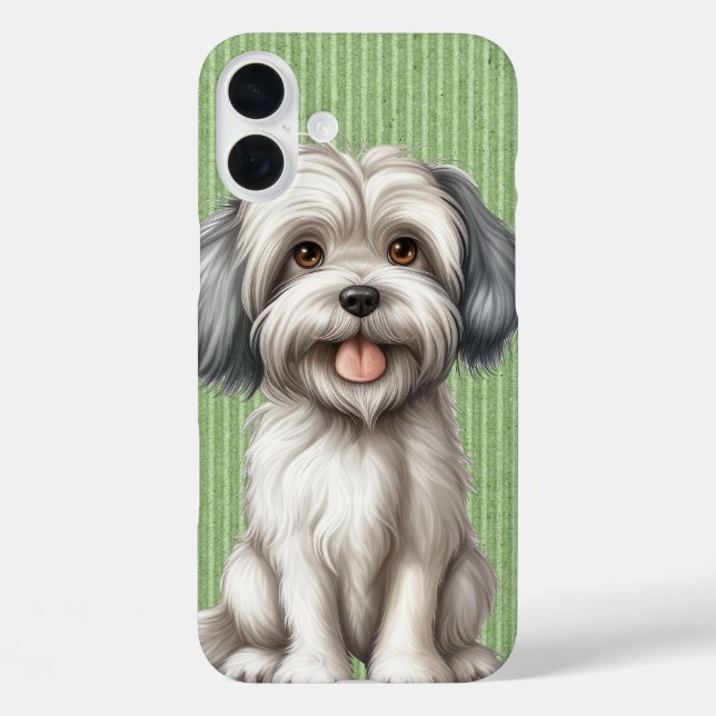 FUNDA iPhone 16 PLUS CACHORRO DE PERRO LOWCHEN BLANCO PEQUEÑO ADORABLE (Reverso )