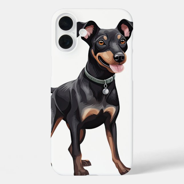 FUNDA iPhone 16 PLUS CACHORRO DE PERRO MANCHESTER TERRIER NEGRO Y MARRÓ (Reverso )