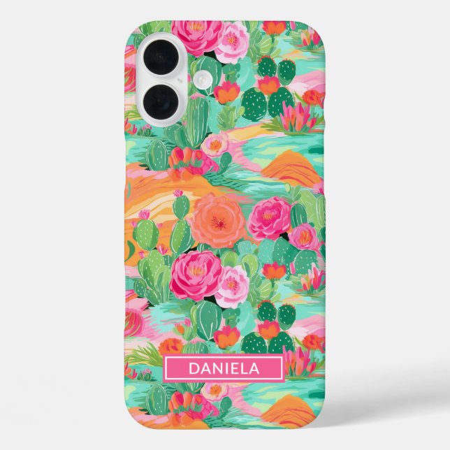 Funda iPhone 16 Plus Cactus del Desierto Florido Personalizado (Reverso )