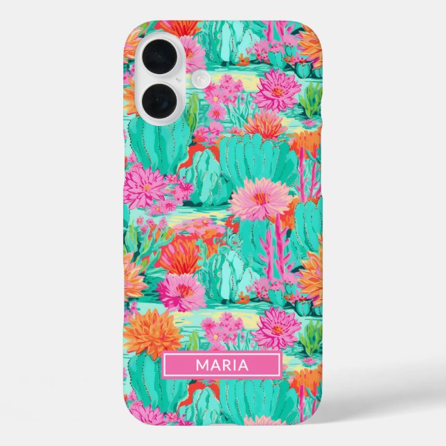 Funda iPhone 16 Plus Cactus Floreciendo Moderno Personalizado (Reverso )