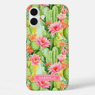 Funda iPhone 16 Plus Cactus Personalizados con Acuarela Florecida