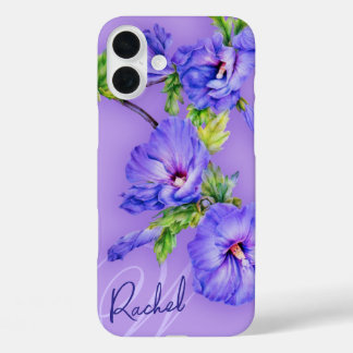 Funda iPhone 16 Plus Caja púrpura azul del ipad del hibisco conocido y