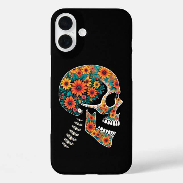 Funda iPhone 16 Plus Calavera de neón - Gótica de Halloween (Reverso )