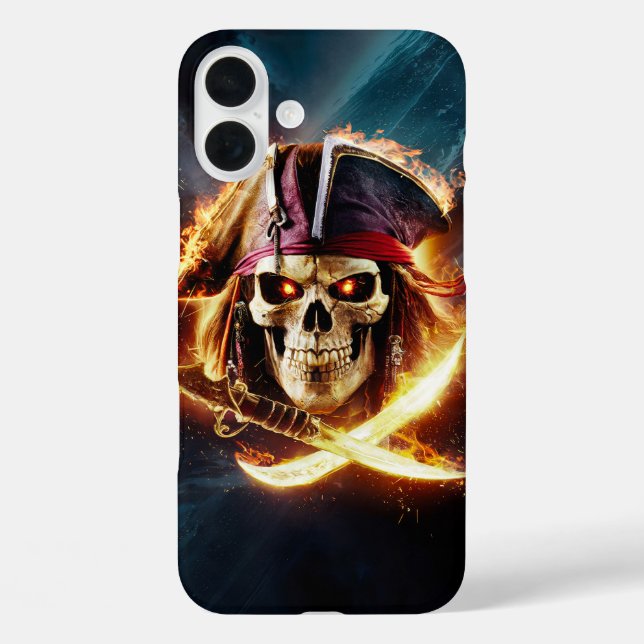 Funda iPhone 16 Plus Calavera pirata con dos aspas #2 (Reverso )