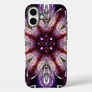 Funda iPhone 16 Plus Calidoscopio de Flor Cósmica Violeta y Magenta