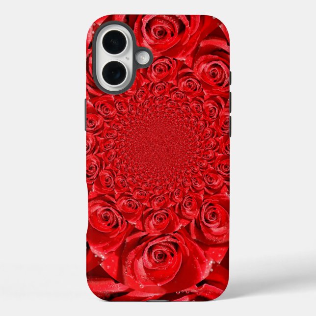 Funda iPhone 16 Plus Calidoscopio de Rosas Rojas | Arte Feliz Día de Sa (Reverso )