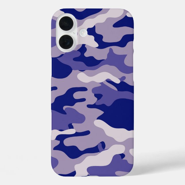 Funda iPhone 16 Plus Camo Camping Caza Camuflaje Azul (Reverso )