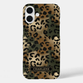 Funda iPhone 16 Plus Camo Leopard Print Monogrammed