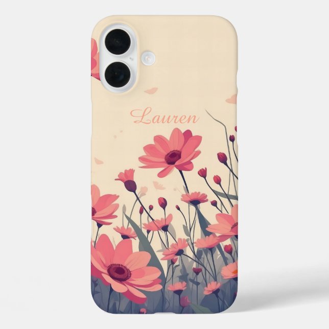 Funda iPhone 16 Plus Campo floral rosa suave (Reverso )